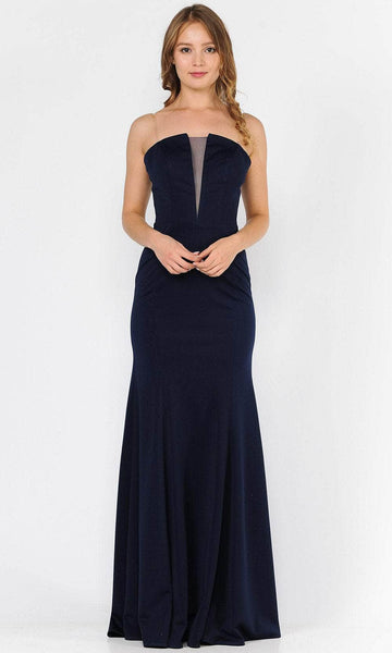 Sophisticated V-neck Strapless Natural Waistline Sheath Open-Back Beaded Back Zipper Sheer Fitted Jersey Sheath Dress with a Brush/Sweep Train