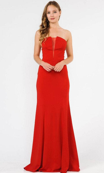 Sophisticated V-neck Strapless Jersey Sheer Back Zipper Fitted Open-Back Beaded Sheath Natural Waistline Sheath Dress with a Brush/Sweep Train