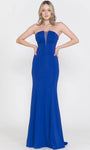 Sophisticated V-neck Strapless Jersey Sheath Natural Waistline Open-Back Back Zipper Sheer Fitted Beaded Sheath Dress with a Brush/Sweep Train