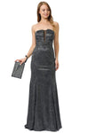 Tall Strapless Metallic Mermaid Open-Back Back Zipper Sheer Fitted Glittering Natural Waistline Evening Dress