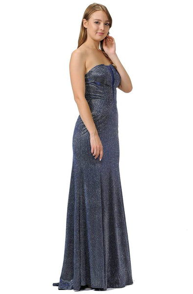 Tall Strapless Sheer Fitted Back Zipper Open-Back Glittering Metallic Mermaid Natural Waistline Evening Dress