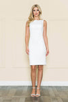 Short Jersey Jeweled Neck Sleeveless Sheath Back Zipper Fitted Natural Waistline Sheath Dress