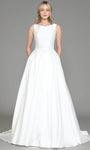 Sophisticated A-line Bateau Neck Sleeveless Natural Waistline Lace Fitted Illusion Applique Wedding Dress with a Chapel Train