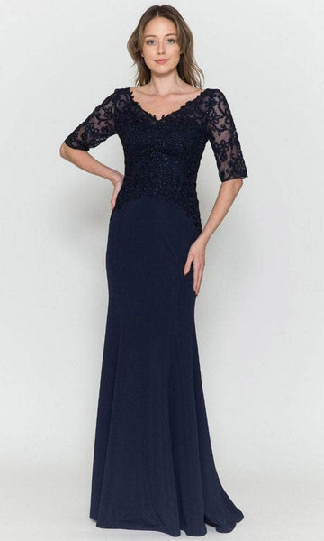 V-neck Sweetheart Natural Waistline Beaded Back Zipper Embroidered Applique Sheer Lace Floral Print Sheath 3/4 Sleeves Sheath Dress/Evening Dress