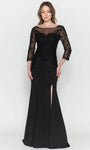 Sophisticated Jersey 3/4 Sleeves Bateau Neck Sweetheart Natural Waistline Illusion Back Zipper Beaded Fitted Slit Mermaid Evening Dress with a Brush/Sweep Train