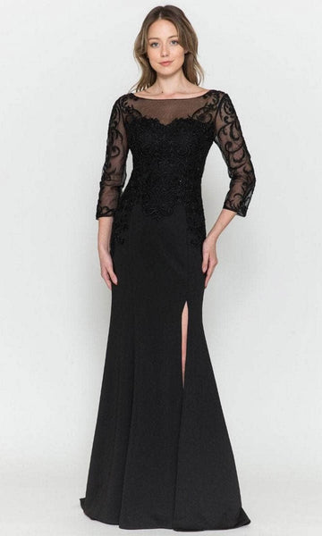 Sophisticated Mermaid 3/4 Sleeves Bateau Neck Sweetheart Jersey Natural Waistline Back Zipper Fitted Illusion Beaded Slit Evening Dress with a Brush/Sweep Train