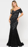 Sweetheart Mermaid Natural Princess Seams Waistline Lace Off the Shoulder Sheer Fitted Dress with a Brush/Sweep Train