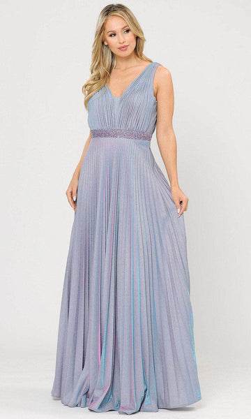 Tall A-line V-neck Natural Waistline Sleeveless Floor Length V Back Glittering Fitted Back Zipper Beaded Pleated Open-Back Accordion Ruched Dress