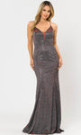 V-neck Plunging Neck Sheath Knit Natural Waistline Illusion Glittering Open-Back Lace-Up Mesh Sleeveless Spaghetti Strap Sheath Dress/Party Dress with a Brush/Sweep Train