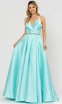 A-line V-neck Natural Waistline Sleeveless Goddess Belted Back Zipper Beaded Pocketed Ball Gown Evening Dress with a Brush/Sweep Train With Rhinestones