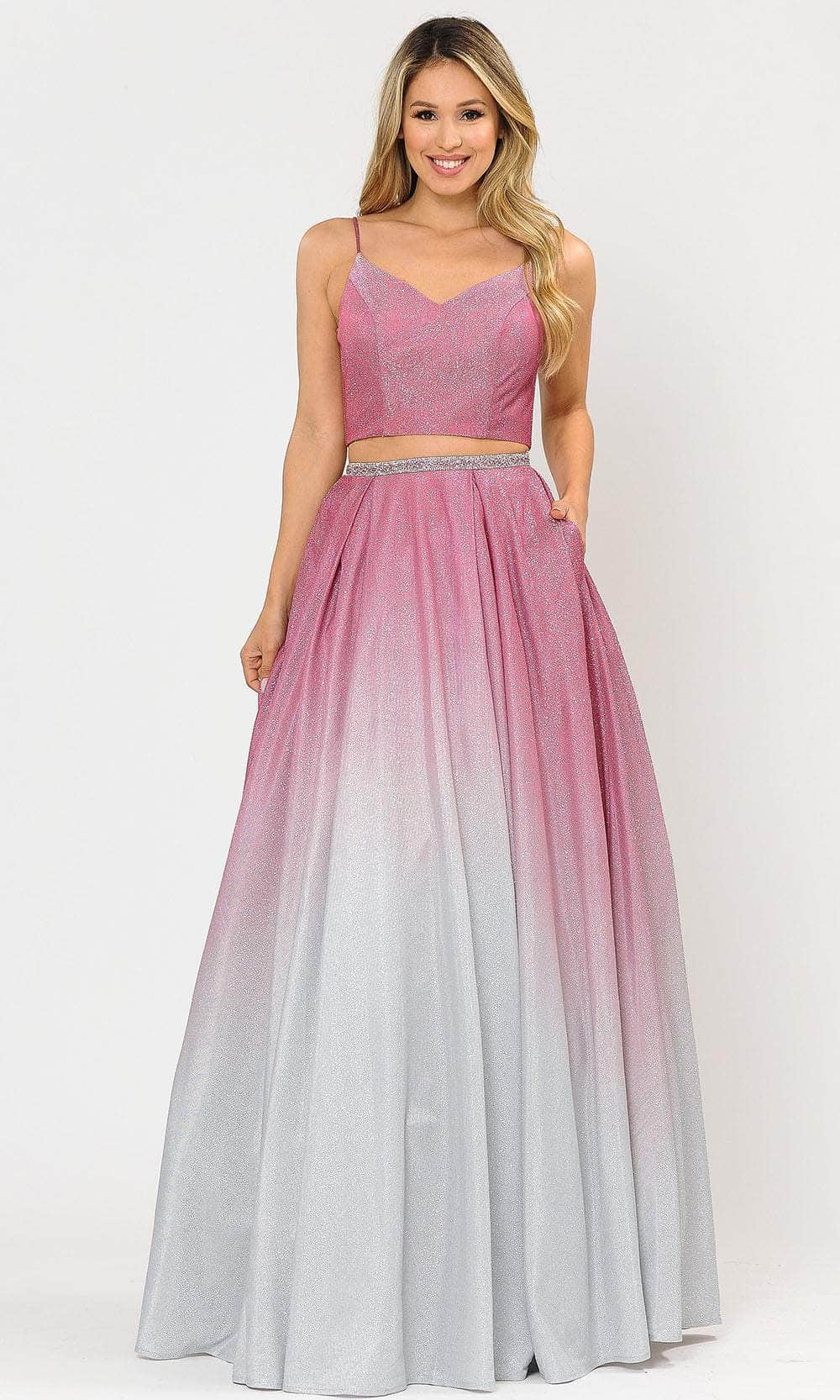 Poly USA 8706 - Two-piece Sleeveless V-neck Prom Dress
