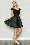 A-line Cocktail Short Natural Princess Seams Waistline Satin Off the Shoulder Open-Back Sequined Lace-Up Back Zipper Square Neck Dress