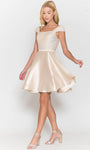 A-line Cocktail Short Satin Natural Princess Seams Waistline Off the Shoulder Sequined Open-Back Back Zipper Lace-Up Square Neck Dress