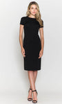 Sophisticated Sheath Jeweled Neck Jersey Short Sleeves Sleeves Back Zipper Natural Waistline Cocktail Above the Knee Sheath Dress