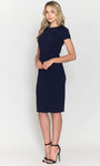 Sophisticated Back Zipper Sheath Short Sleeves Sleeves Jeweled Neck Cocktail Above the Knee Jersey Natural Waistline Sheath Dress