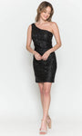 Sheath Sleeveless Natural Waistline Cocktail Short Sequined Asymmetric Open-Back Back Zipper Sheath Dress