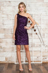 Sheath Natural Waistline Asymmetric Open-Back Back Zipper Sequined Cocktail Short Sleeveless Sheath Dress