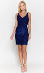 V-neck General Print Sheath Natural Waistline Sleeveless Sequined Open-Back Fitted Cocktail Above the Knee Sheath Dress