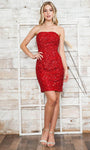 Strapless Sheath Straight Neck Natural Waistline Sequined Lace-Up Mesh Short Bodycon Dress/Sheath Dress