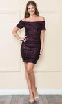 Sexy Fall Natural Waistline Sequined Back Zipper Ruched Cocktail Short Short Sleeves Sleeves Off the Shoulder Sheath Sheath Dress