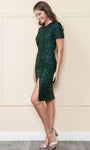 Short Sleeves Sleeves Jeweled Neck Back Zipper Slit Sequined Sheath Cocktail Short Natural Waistline Sheath Dress