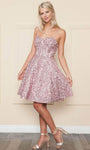 A-line Strapless Sequined Lace-Up Sweetheart Flutter Sleeves Spaghetti Strap Corset Natural Waistline Short Party Dress