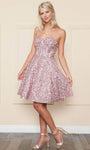 A-line Strapless Flutter Sleeves Spaghetti Strap Sweetheart Short Sequined Lace-Up Corset Natural Waistline Party Dress