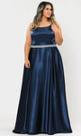 A-line Sleeveless Pocketed Pleated Fitted Beaded Natural Princess Seams Waistline Floor Length Fall Scoop Neck Evening Dress with a Brush/Sweep Train