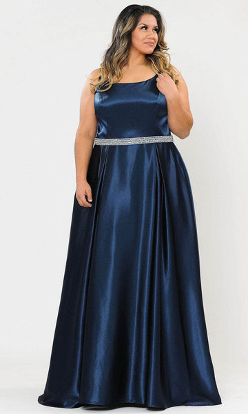 A-line Floor Length Scoop Neck Natural Princess Seams Waistline Beaded Fitted Pocketed Pleated Sleeveless Fall Evening Dress with a Brush/Sweep Train