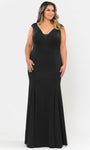 Plus Size Sophisticated V-neck Plunging Neck Sheath Back Zipper Fitted V Back Jersey Sleeveless Basque Empire Natural Waistline Ball Gown Sheath Dress with a Brush/Sweep Train