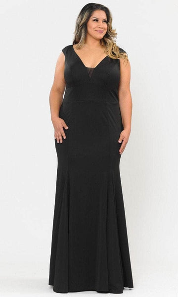 Plus Size Sophisticated V-neck Basque Empire Natural Waistline Jersey Sleeveless Plunging Neck Sheath Fitted Back Zipper V Back Ball Gown Sheath Dress with a Brush/Sweep Train