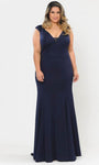 Plus Size Sophisticated V-neck Sleeveless Plunging Neck Basque Empire Natural Waistline Fitted V Back Back Zipper Jersey Sheath Ball Gown Sheath Dress with a Brush/Sweep Train