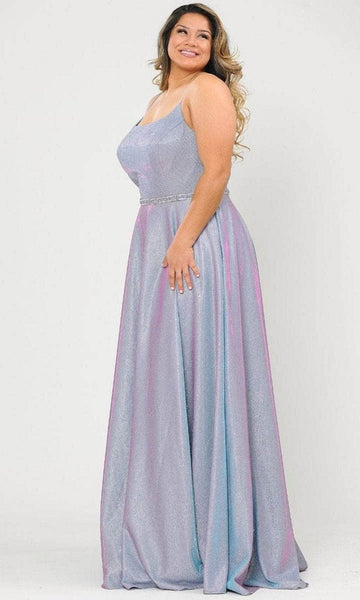 Tall Plus Size A-line Sleeveless Spaghetti Strap Back Zipper Pocketed Beaded Glittering Lace-Up Corset Natural Waistline Floor Length Square Neck Dress with a Brush/Sweep Train With Rhinestones