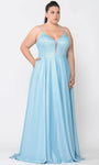 Tall Plus Size A-line V-neck Corset Natural Waistline Floor Length Pocketed Open-Back Sheer Lace-Up Back Zipper Beaded Glittering Sleeveless Dress with a Brush/Sweep Train