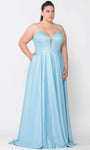 Tall Plus Size A-line V-neck Floor Length Beaded Glittering Back Zipper Open-Back Pocketed Lace-Up Sheer Sleeveless Corset Natural Waistline Dress with a Brush/Sweep Train