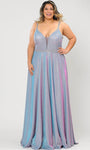 Tall Plus Size A-line V-neck Sleeveless Beaded Back Zipper Lace-Up Pocketed Sheer Glittering Open-Back Corset Natural Waistline Floor Length Dress with a Brush/Sweep Train
