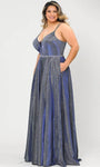 Tall Plus Size A-line V-neck Sleeveless Glittering Sheer Open-Back Beaded Back Zipper Lace-Up Pocketed Floor Length Corset Natural Waistline Dress with a Brush/Sweep Train