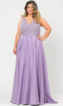 A-line V-neck Beaded Back Zipper Pocketed Sleeveless Corset Natural Waistline Evening Dress with a Brush/Sweep Train