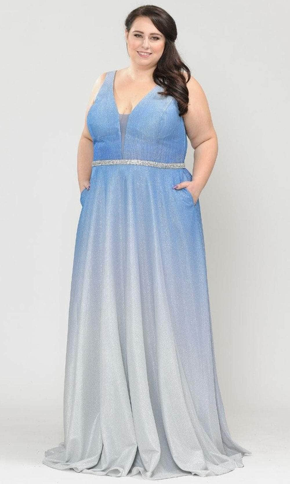 Poly USA W1100 - Glitter Ombre A-Line Evening Gown
