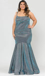 Tall Plus Size Corset Natural Waistline Mermaid Floor Length Metallic Square Neck Glittering Pleated Back Zipper Spaghetti Strap Evening Dress