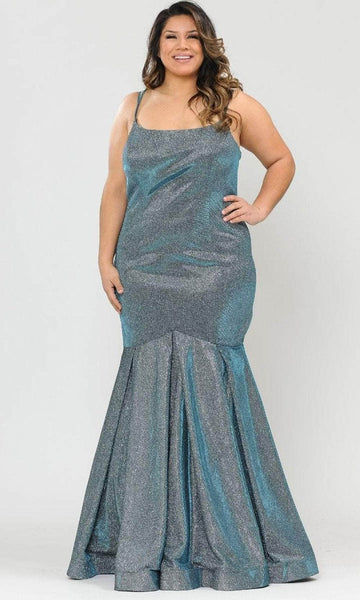 Tall Plus Size Floor Length Metallic Mermaid Spaghetti Strap Square Neck Pleated Back Zipper Glittering Corset Natural Waistline Evening Dress