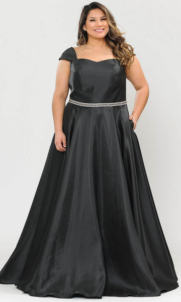 A-line Sweetheart Cap Sleeves Lace-Up Beaded Floor Length Natural Princess Seams Waistline Dress with a Brush/Sweep Train