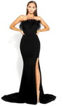 Sexy Strapless Straight Neck Back Zipper Open-Back Mesh Slit Natural Waistline Mermaid Prom Dress with a Brush/Sweep Train