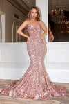 V-neck Strapless Velvet Mermaid Natural Waistline Sequined Mesh Back Zipper Open-Back Dress with a Brush/Sweep Train