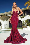 V-neck Strapless Natural Waistline Velvet Back Zipper Open-Back Sequined Mesh Mermaid Dress with a Brush/Sweep Train