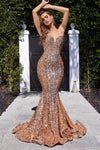 V-neck Strapless Natural Waistline Sequined Open-Back Back Zipper Mesh Velvet Mermaid Dress with a Brush/Sweep Train