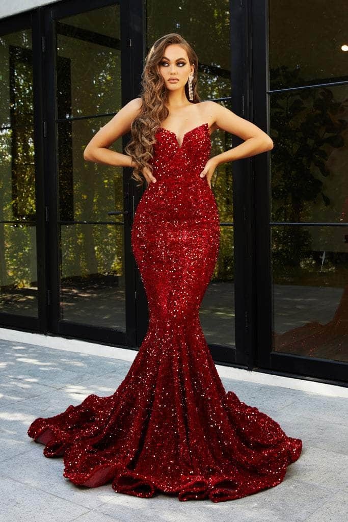 Portia and Scarlett - PS21208 Strapless Velvet Sequin Gown
