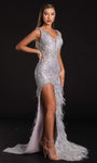 V-neck Mermaid Plunging Neck Sequined Slit Fitted V Back Floor Length Natural Waistline Sleeveless Evening Dress with a Brush/Sweep Train