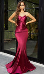 Strapless Sweetheart Draped Back Zipper Open-Back Pleated Gathered Natural Waistline Mermaid Prom Dress with a Brush/Sweep Train