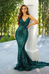 Sophisticated V-neck Strapless Plunging Neck Natural Waistline Fit-and-Flare Mermaid Sleeveless Spaghetti Strap Fitted Sequined Open-Back Back Zipper Floor Length Dress with a Brush/Sweep Train